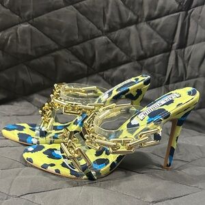 Cape Robbin Yellow and Blue Heels with Gold Chain